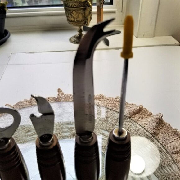 Vintage Mid Century Bar Tool Set with Wood Barrel Handles Ideal Viking - Picture 4 of 11